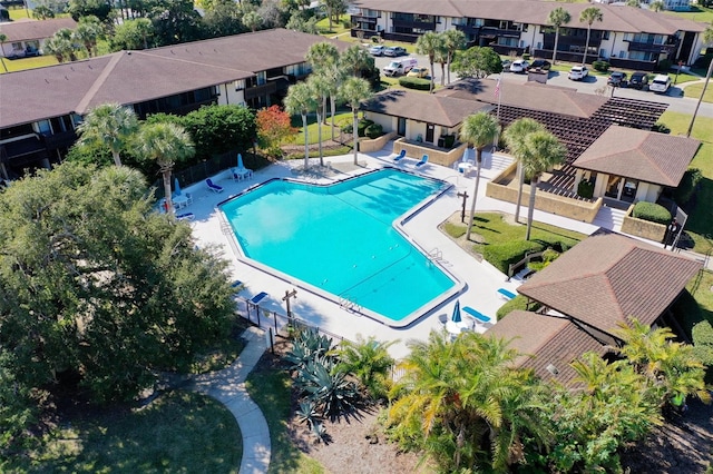 view of swimming pool featuring a patio area