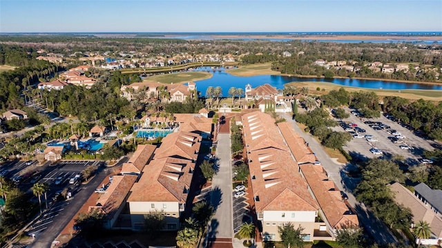 aerial view with a water view