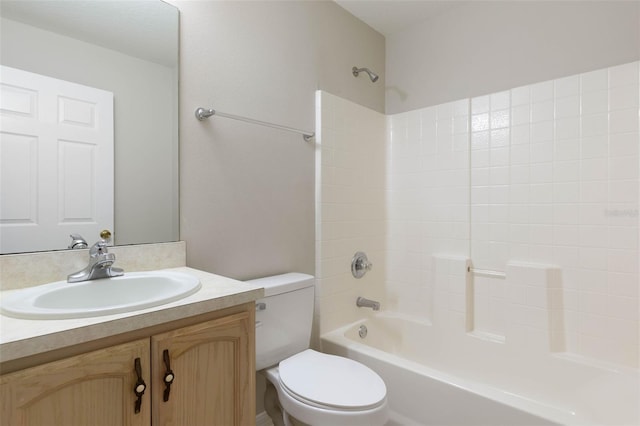 full bathroom featuring shower / bath combination, vanity, and toilet