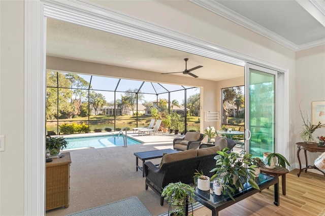 view of pool with ceiling fan