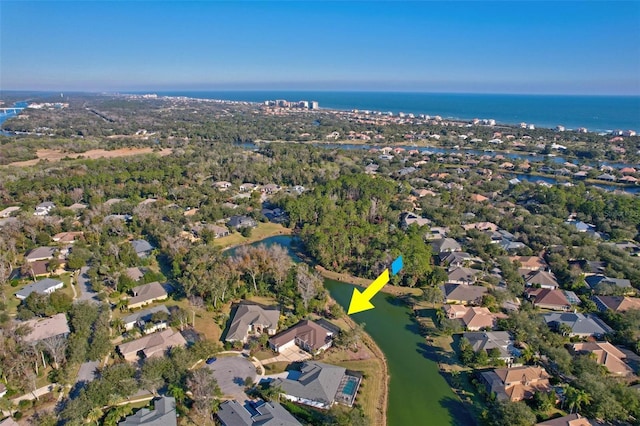 aerial view with a water view