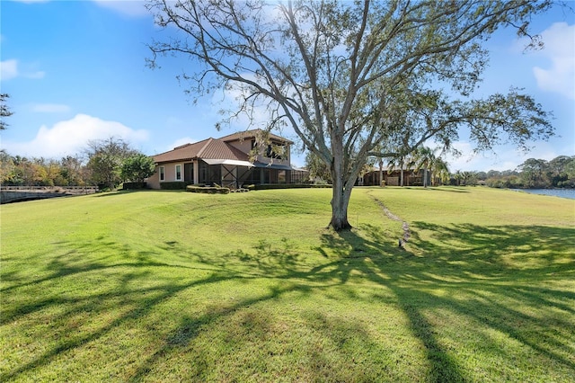 view of yard with a water view