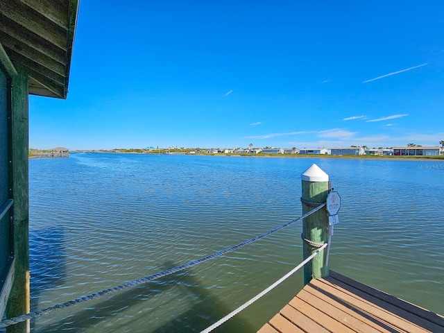 dock area with a water view