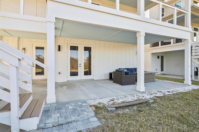 view of patio with outdoor lounge area and french doors