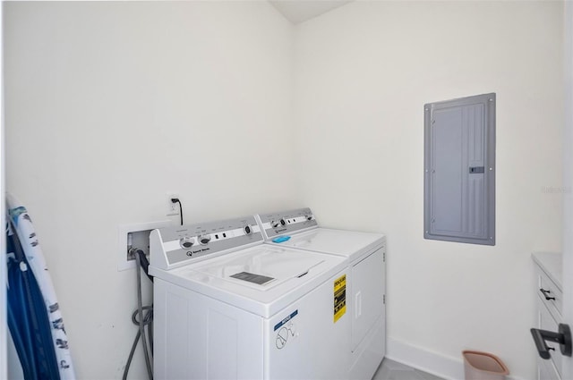 laundry area with electric panel and washing machine and dryer