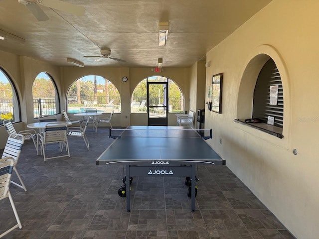 recreation room featuring ceiling fan