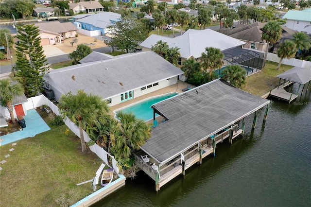 aerial view featuring a water view