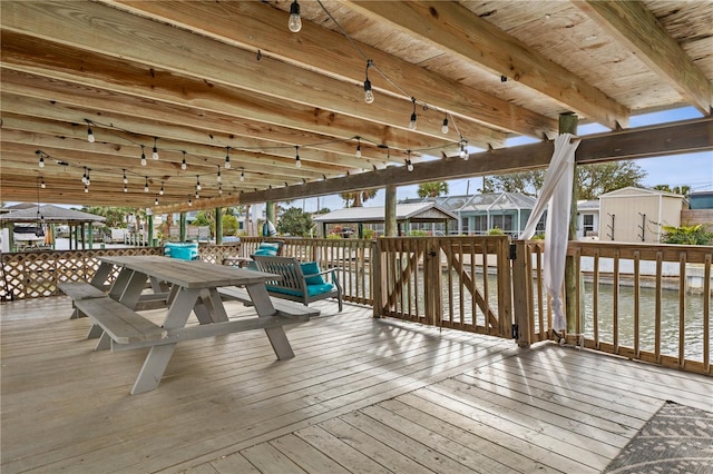 wooden terrace with a lanai