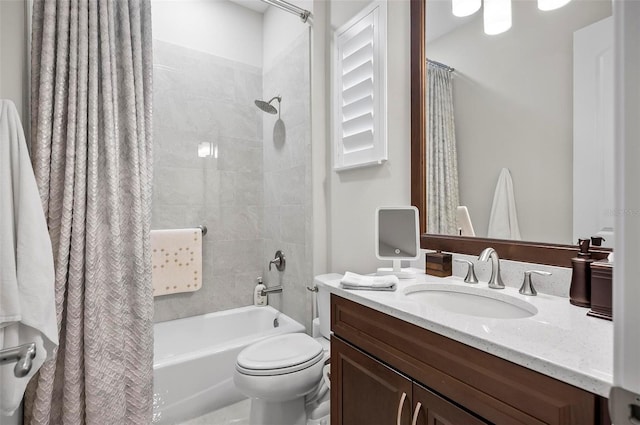 full bathroom featuring vanity, toilet, and shower / bath combo with shower curtain