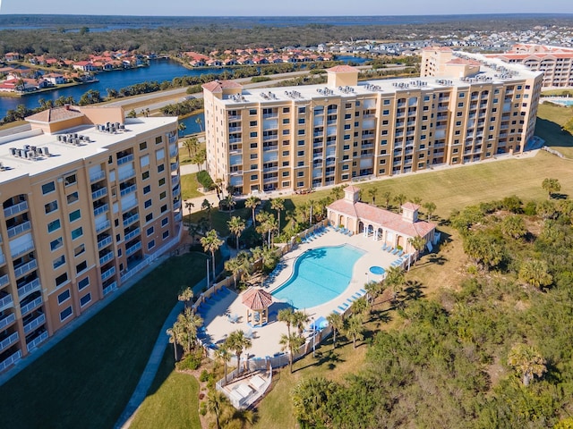 bird's eye view featuring a water view