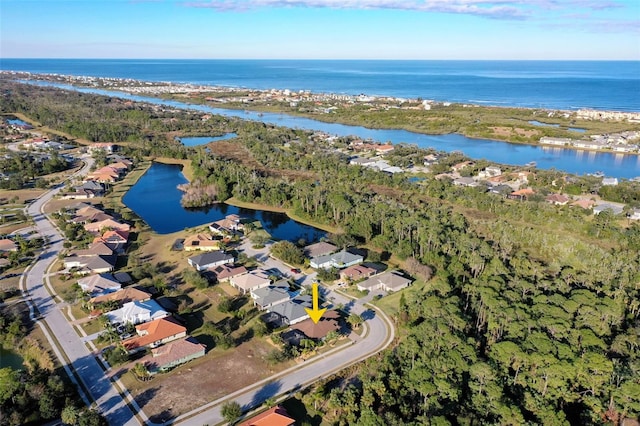 aerial view featuring a water view