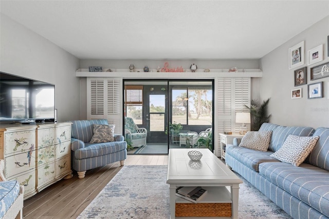 living room featuring light wood-type flooring