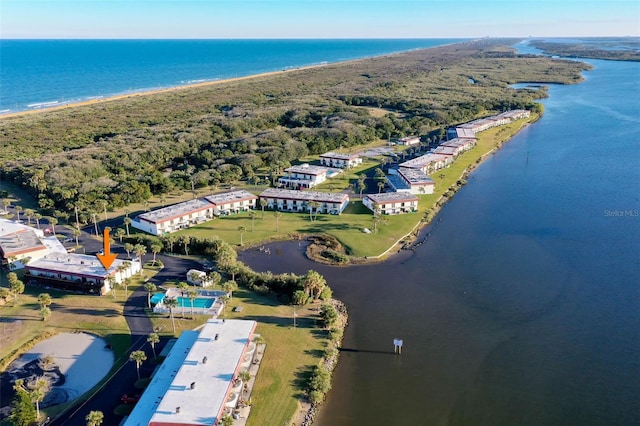 aerial view featuring a water view