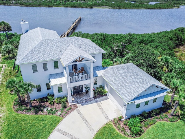 bird's eye view featuring a water view