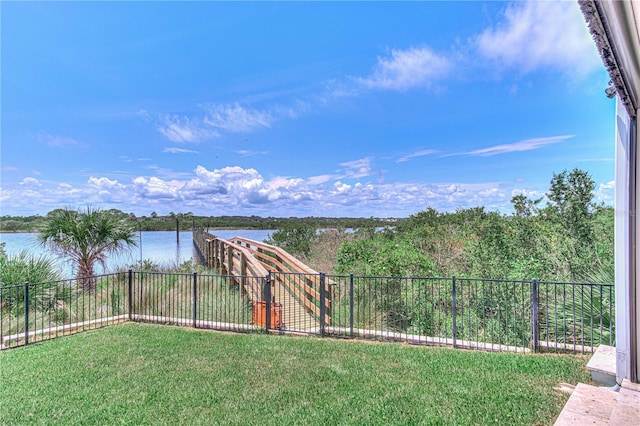 view of yard with a water view