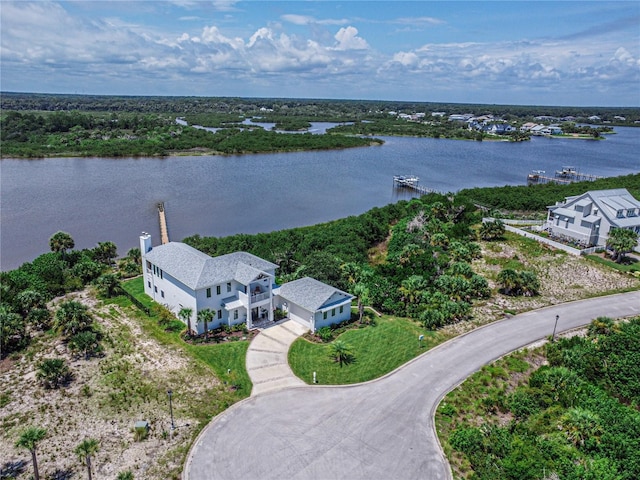 aerial view with a water view