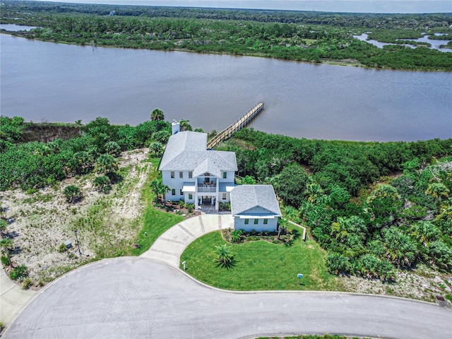 aerial view with a water view