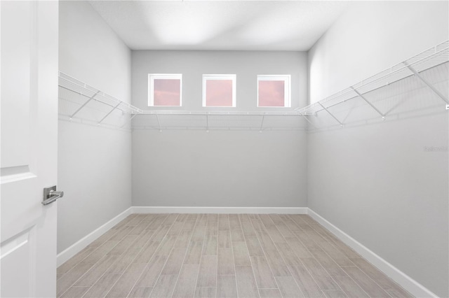 spacious closet with light hardwood / wood-style flooring