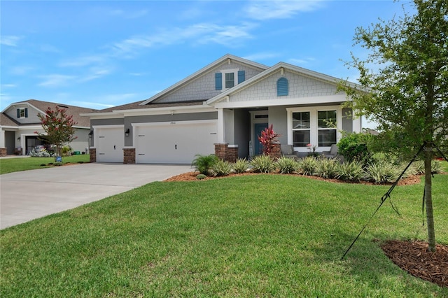 craftsman-style house with a garage and a front yard