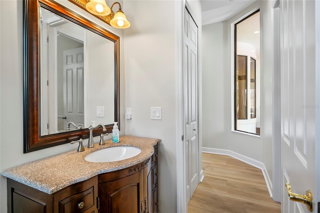 bathroom featuring wood-type flooring and vanity