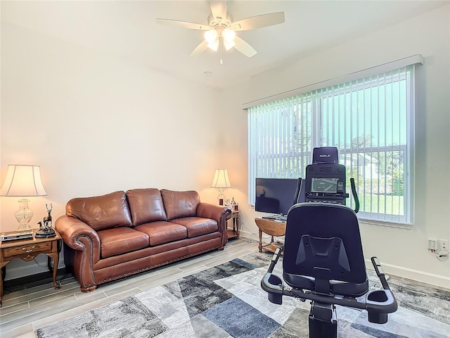 office space featuring ceiling fan