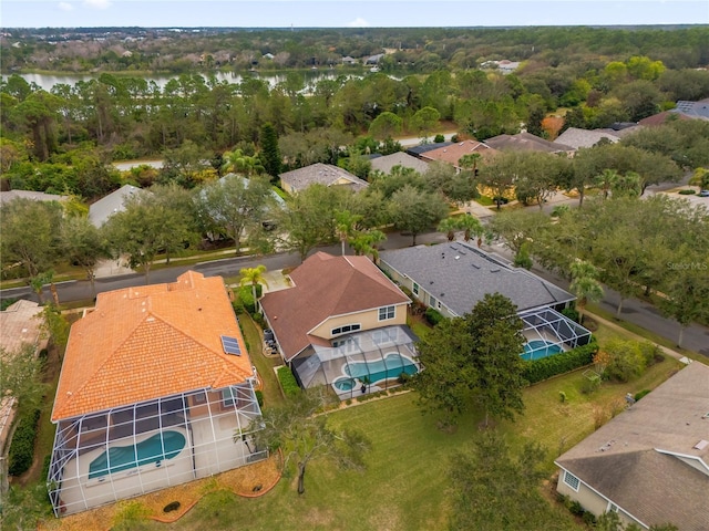 aerial view featuring a water view