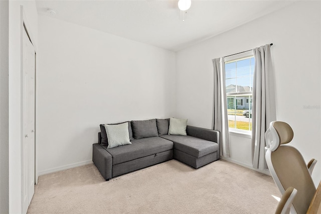 living room with light colored carpet