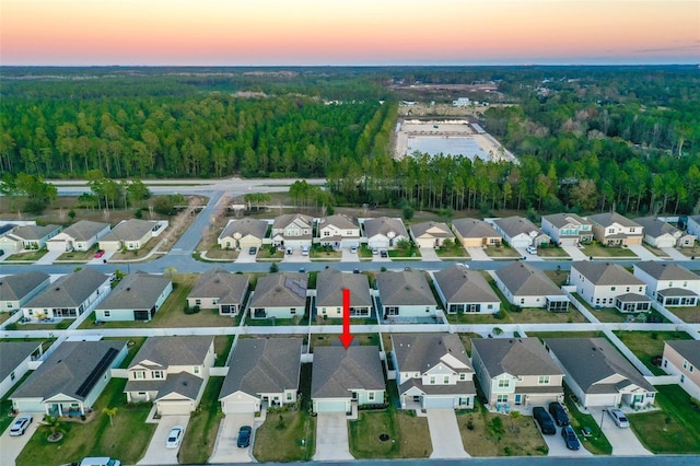 view of aerial view at dusk