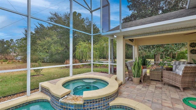 sunroom / solarium with a hot tub