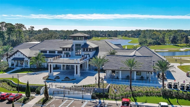 aerial view with a water view