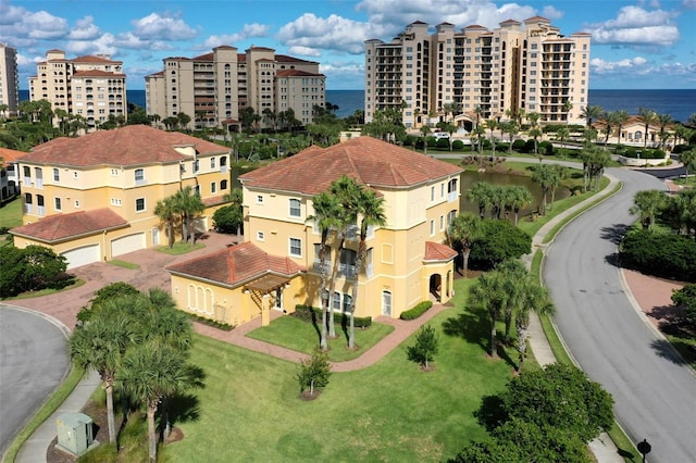 aerial view featuring a water view