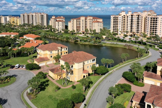 aerial view with a water view