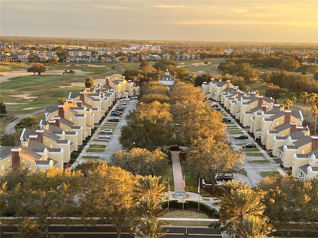 view of aerial view at dusk