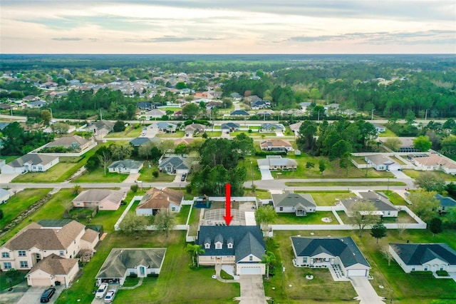 view of aerial view at dusk