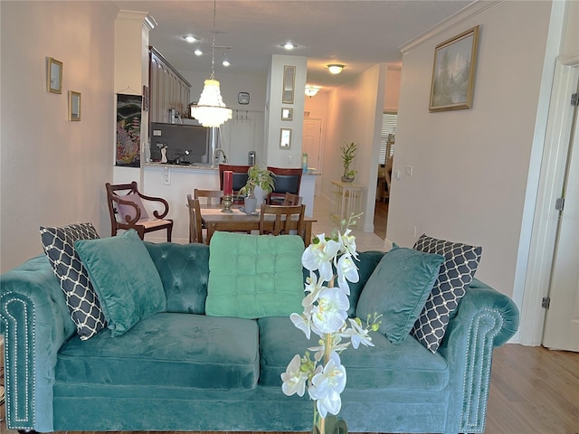 living room with light hardwood / wood-style flooring