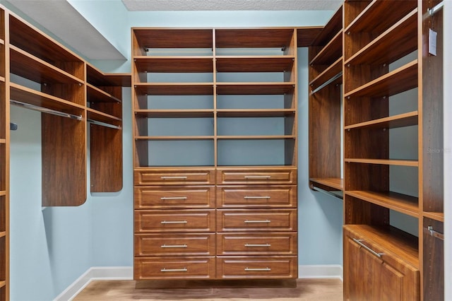 spacious closet featuring dark hardwood / wood-style flooring