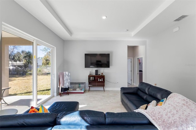 living room with a raised ceiling