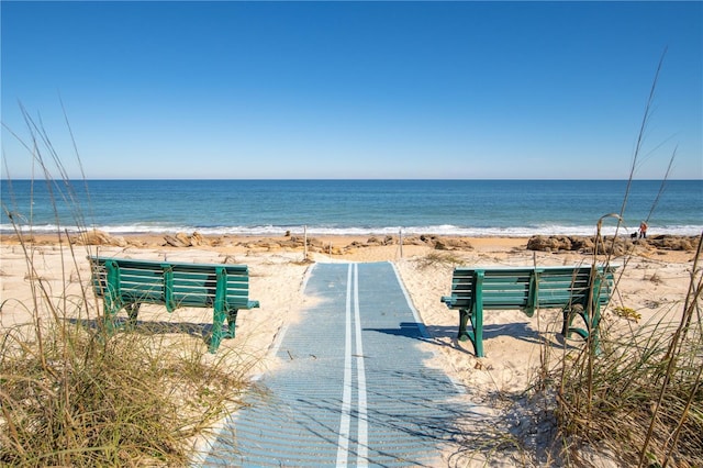 view of water feature featuring a beach view