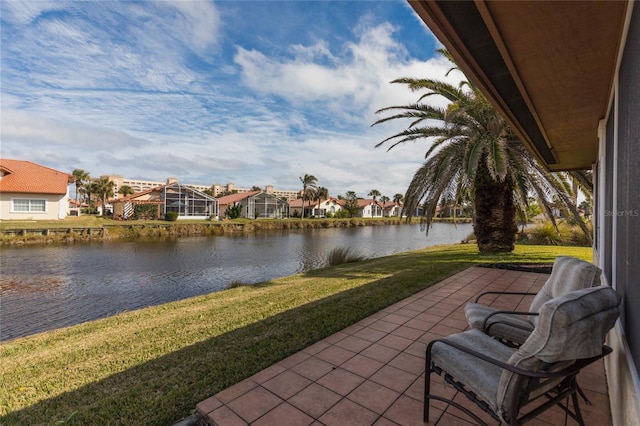 view of patio / terrace with a water view