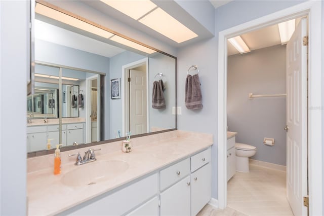 bathroom with vanity, toilet, and tile patterned flooring