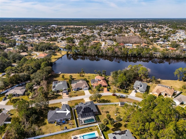 aerial view with a water view