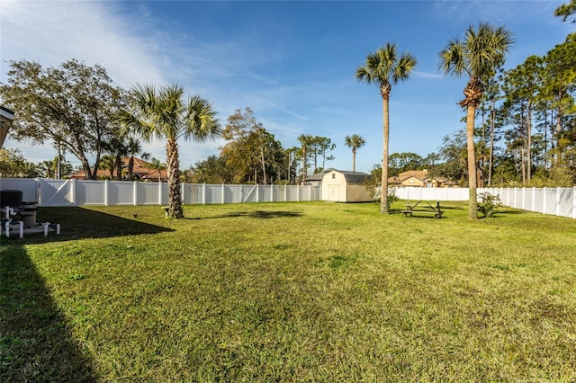 view of yard with a storage unit