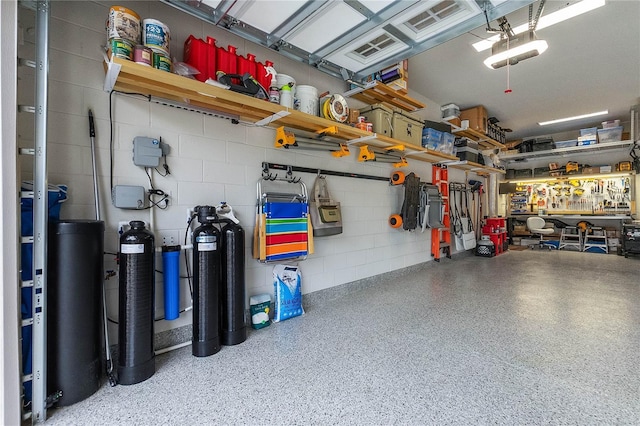 garage featuring a workshop area