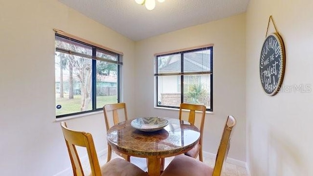 dining area with a textured ceiling