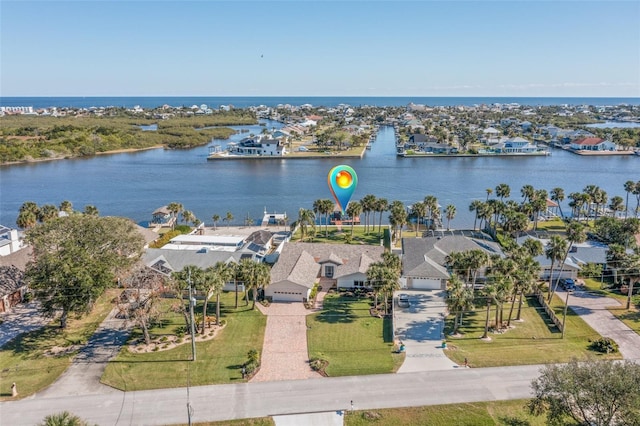 aerial view with a water view