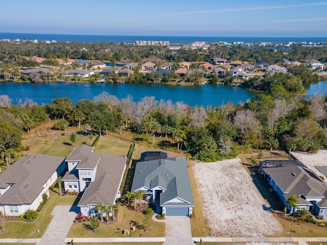 bird's eye view featuring a water view