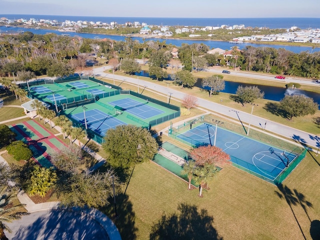 aerial view with a water view