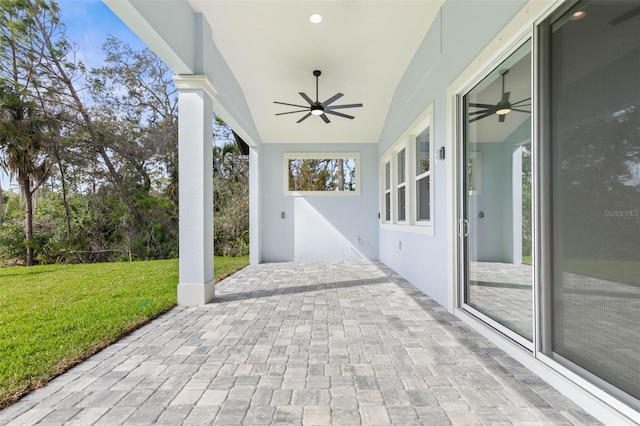 view of patio featuring a ceiling fan