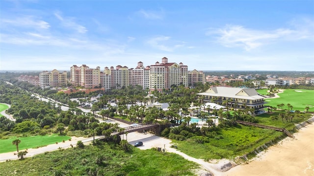 bird's eye view with a city view