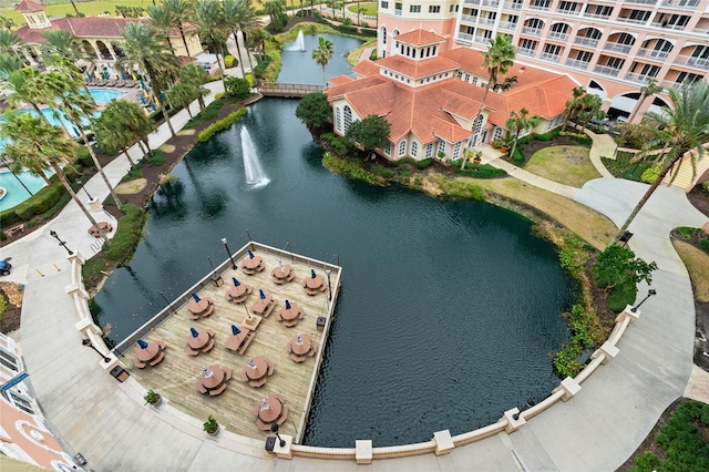 aerial view featuring a water view